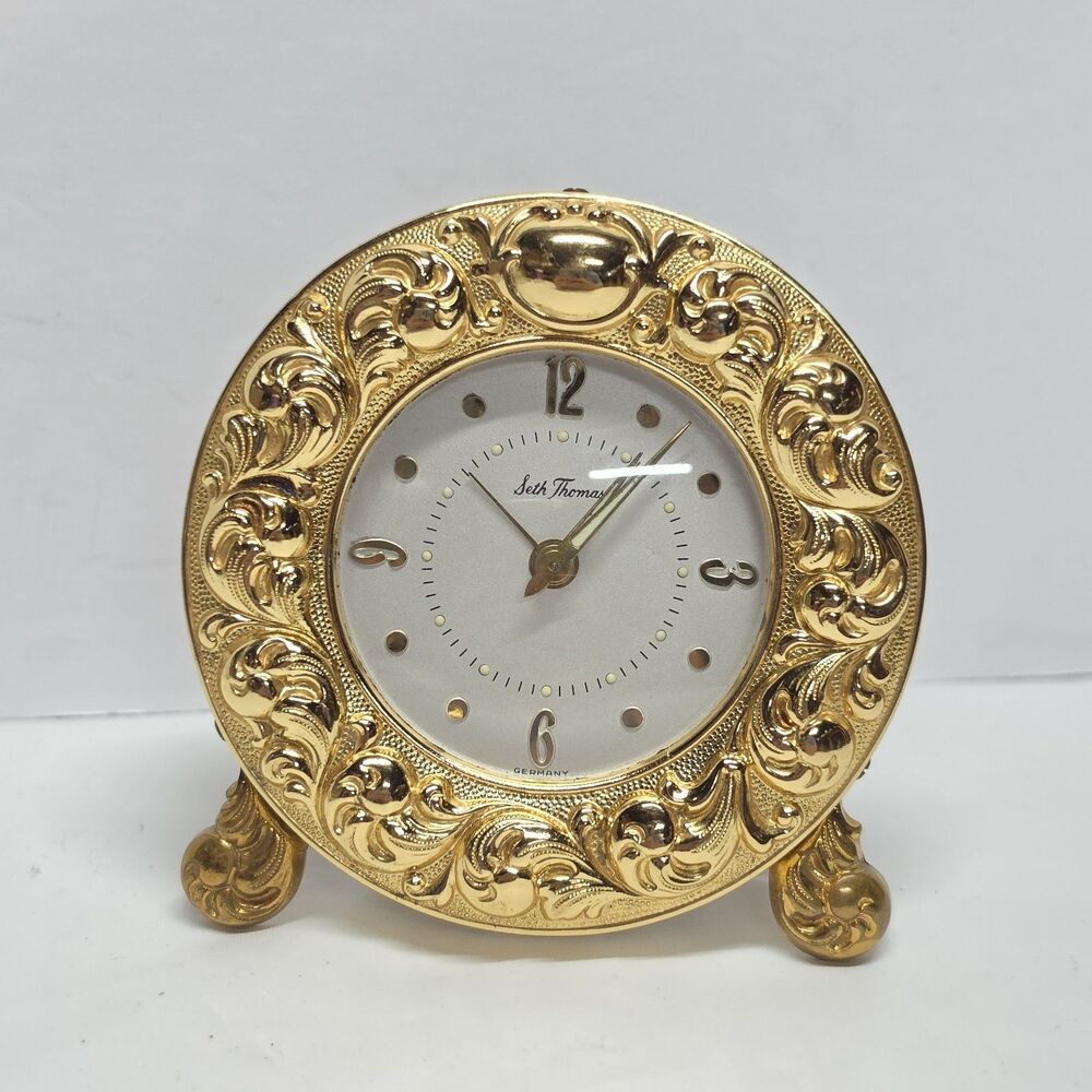 Vintage Seth Thomas Wind-up Alarm Clock Germany Romance Gold Tone AS IS UNTESTED
